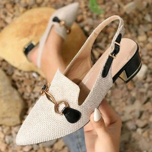 Stylish Slingback Mules Women's Shoes With Pointed Toe, Thick Heel
